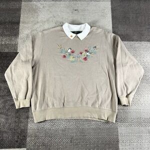Vintage Orvis Sweatshirt Crew Neck Cute Birds Fall 90s‎ Khaki Grandma Womens XL